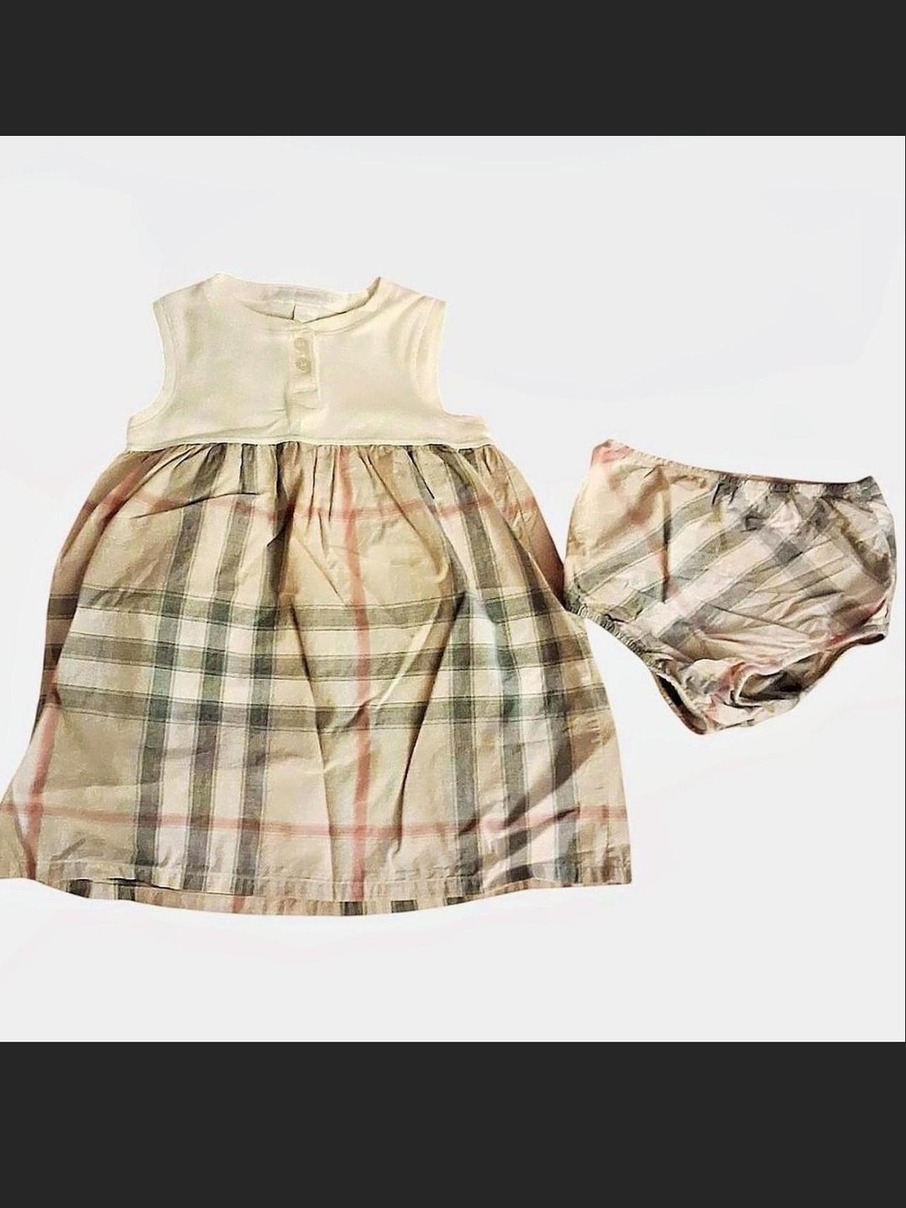 Burberry Children Ivory And Plaid Romper Set